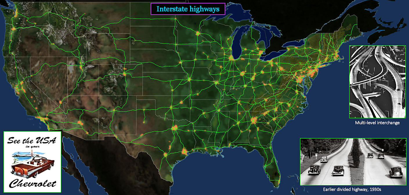 Interstate highways, 1955 map